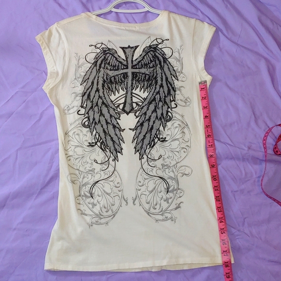 VINTAGE RHINESTONE CROSS & WINGS SLEEVELESS SHIRT * SIZE L - Picture 5 of 5